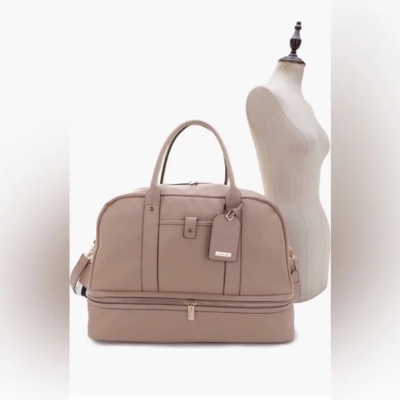 Mali + Lili Riley Vegan Leather Weekender Bag Maeve Taupe NWT! Anthropologie! - Picture 1 of 8